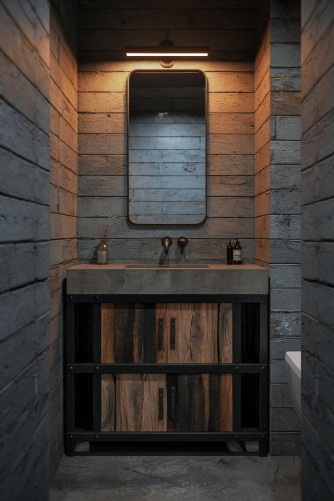 Industrial Bathroom Vanity with Metal Accents