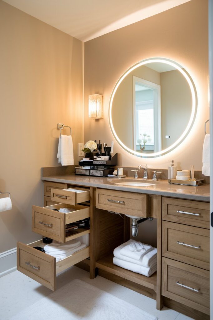Bathroom Vanity with Integrated Makeup Station