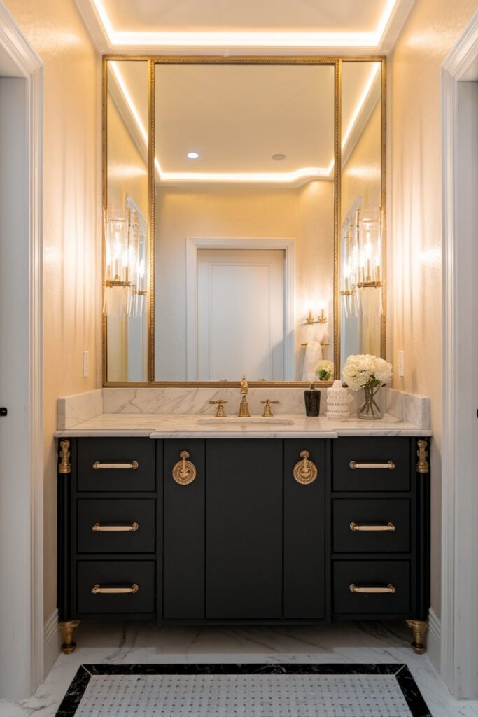 Black Vanity with Gold Hardware Accents