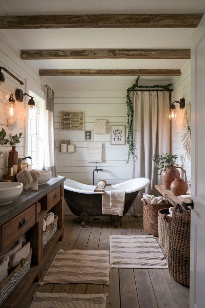 Cozy Farmhouse Bathroom Styling