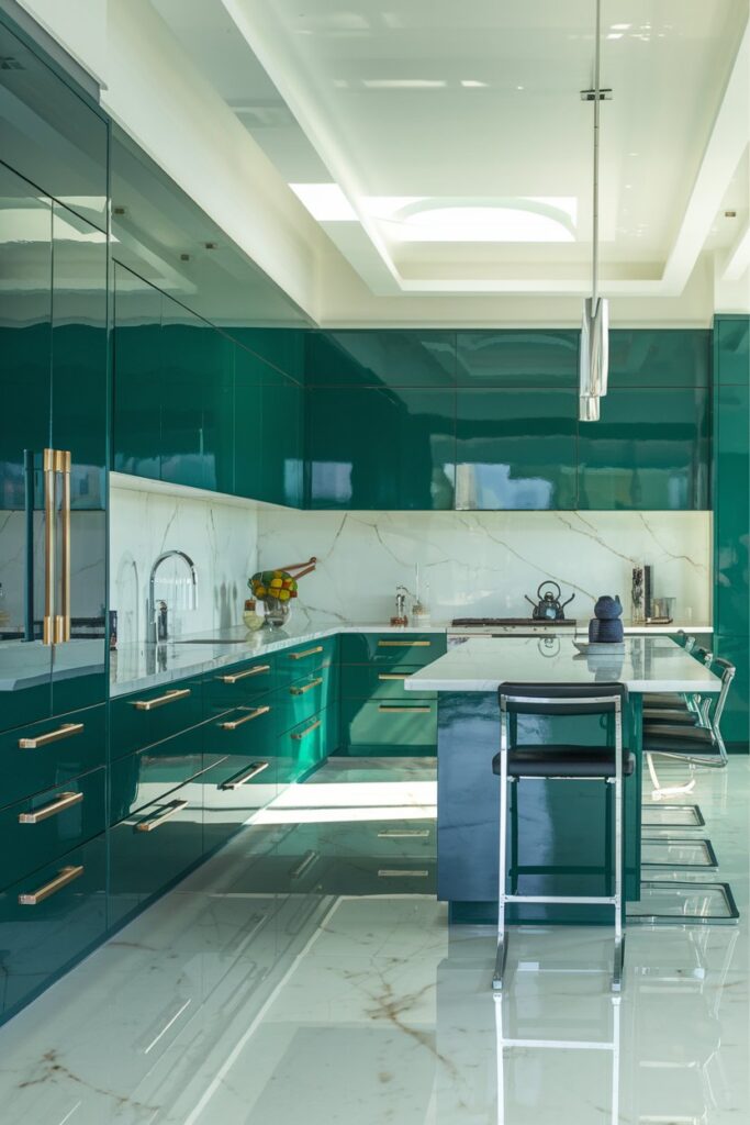 Glossy Green Cabinets for a Contemporary Kitchen