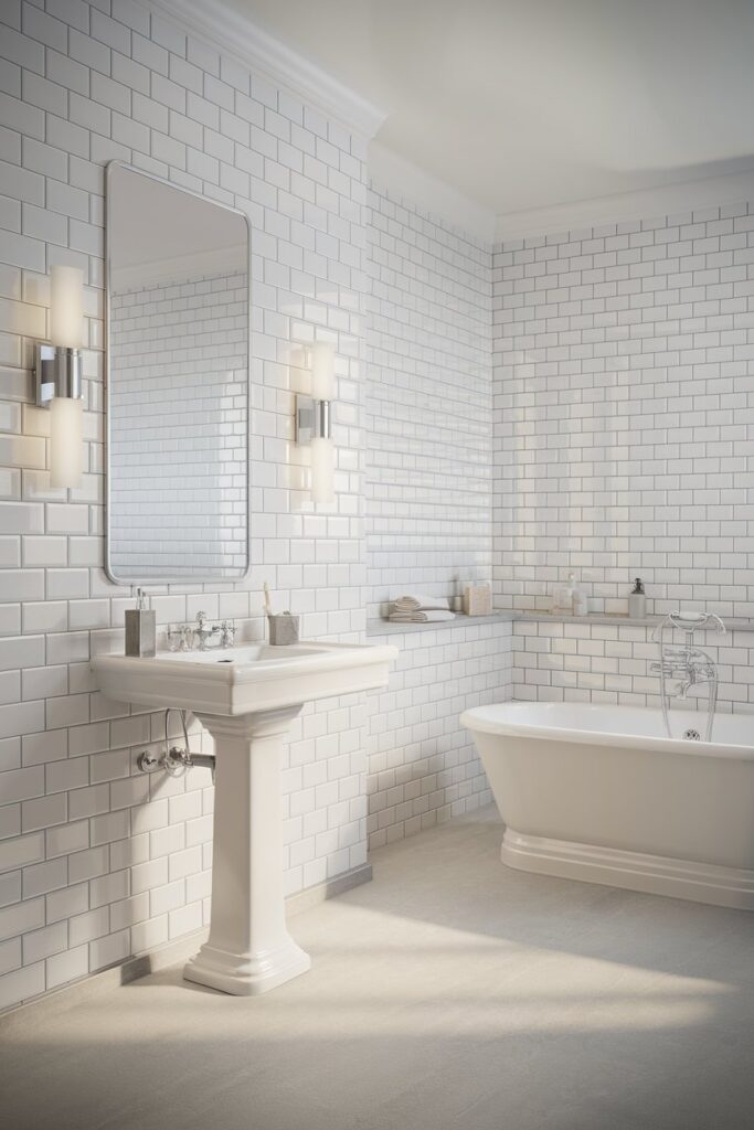 Classic White Bathroom with Subway Tile Walls