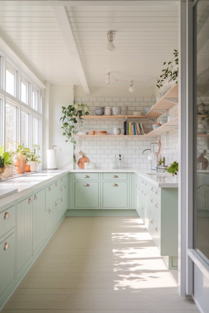 Light Green Cabinets in a Scandinavian-Style Kitchen