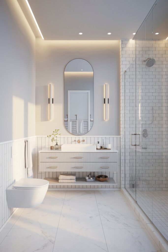 White Bathroom with Soft Gray Undertones
