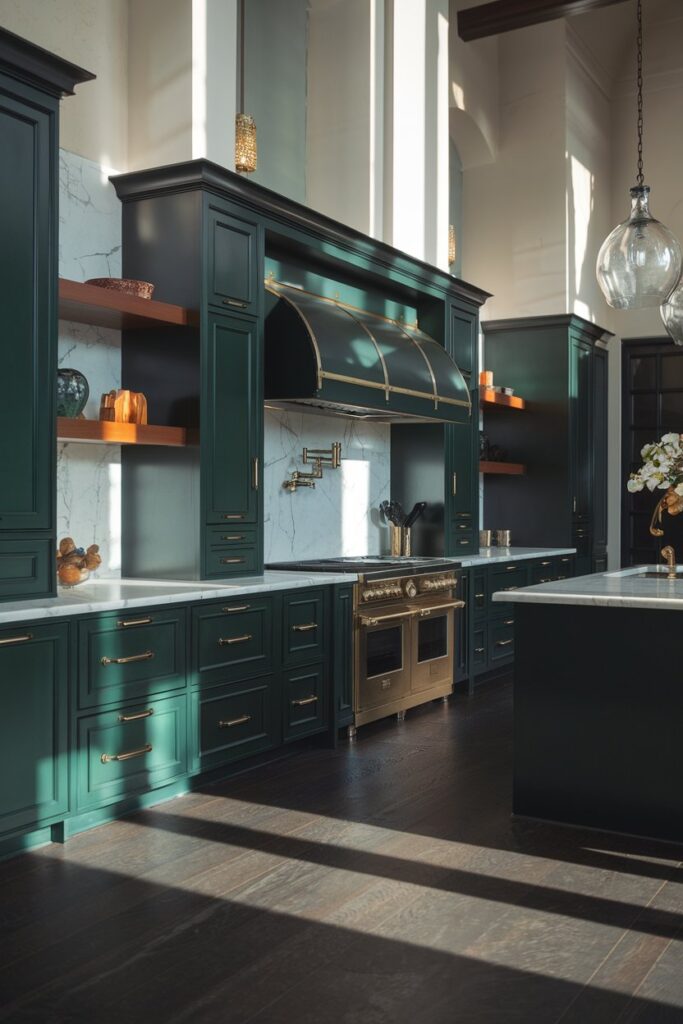 Dark Green Cabinets for a Dramatic Kitchen Look