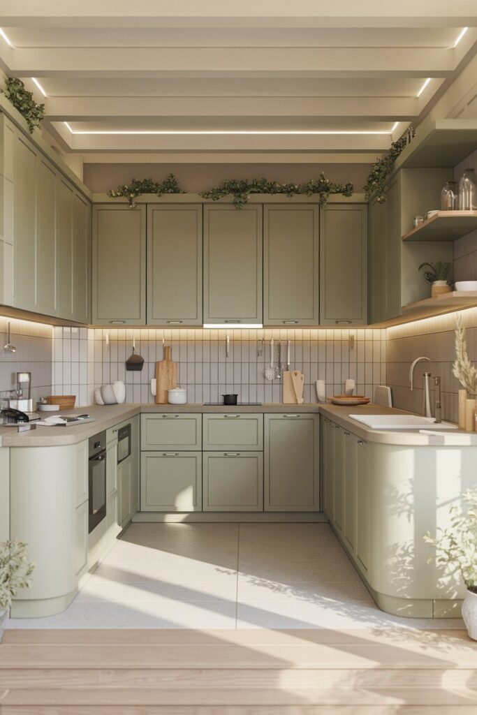 Muted Green Cabinets for a Neutral Kitchen Palette
