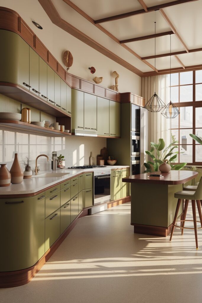Green Cabinets in a Mid-Century Modern Kitchen