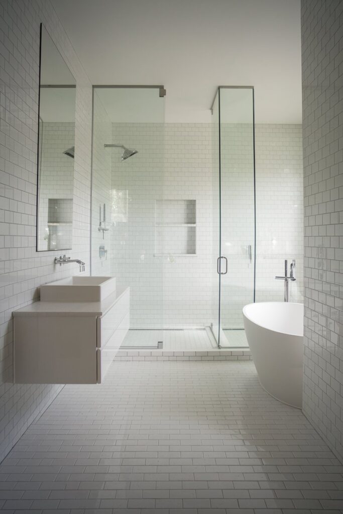 White Bathroom with Large Format Tiles
