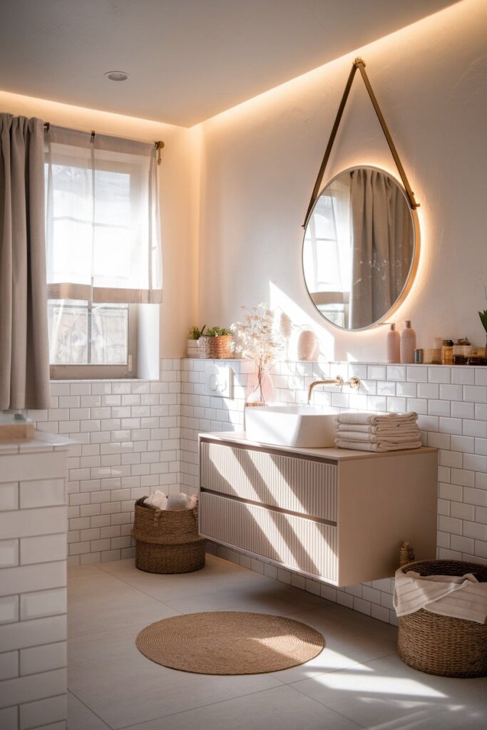 White Bathroom with Warm Neutral Layering