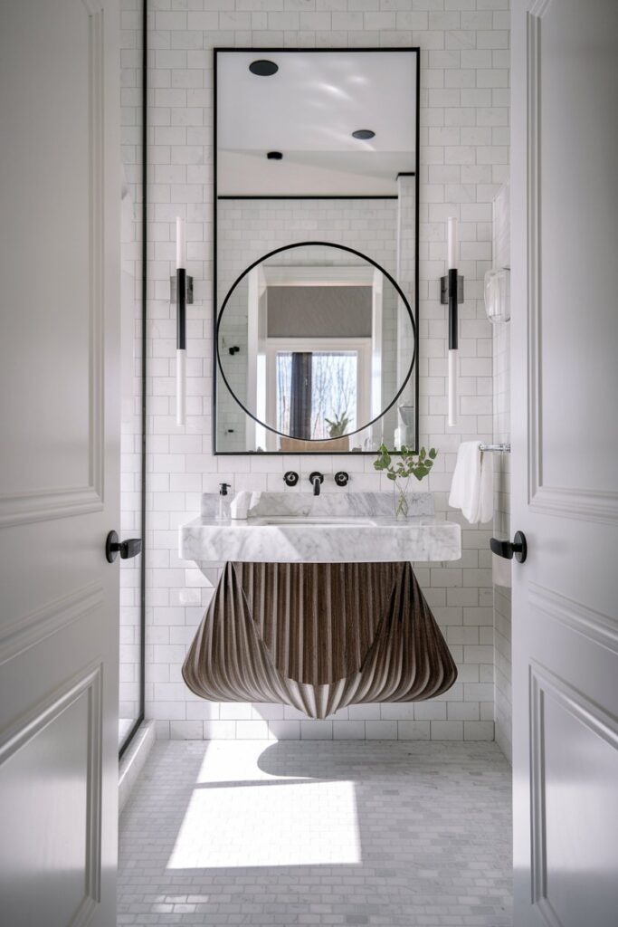 White Bathroom with Statement Vanity Design