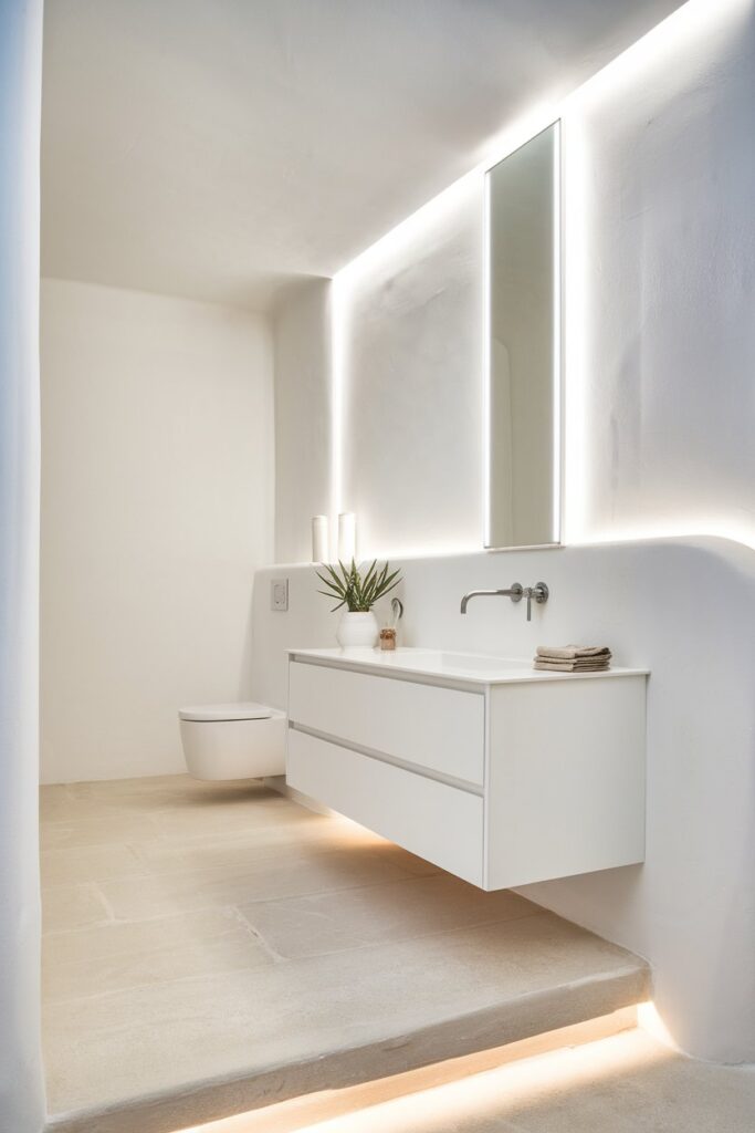 Minimalist White Bathroom with Floating Vanity