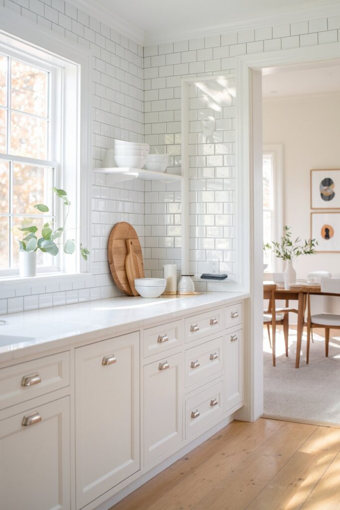 White Cabinets with Subway Tile Backsplash