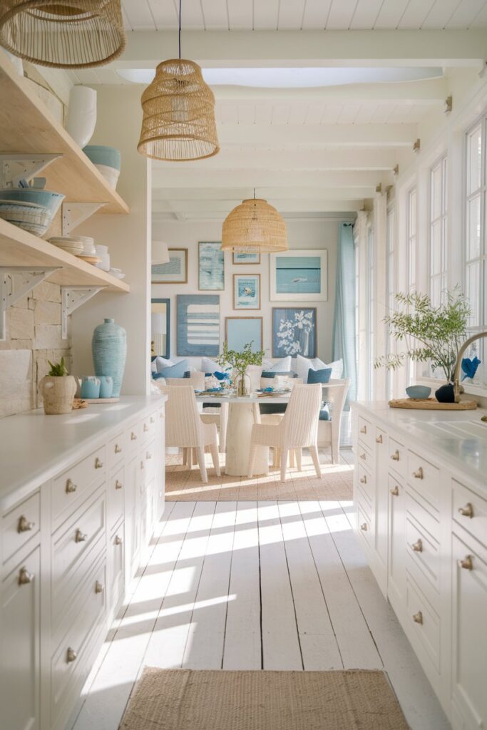 Coastal-Style White Kitchen Cabinets