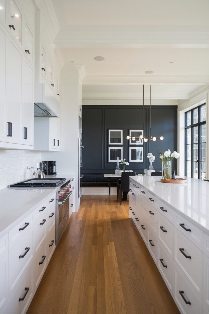 High-Contrast White and Charcoal Kitchen