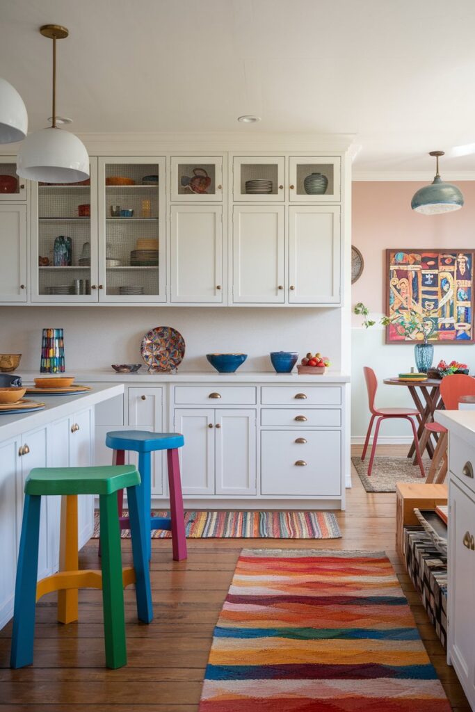 White Cabinets with Colorful Accessories