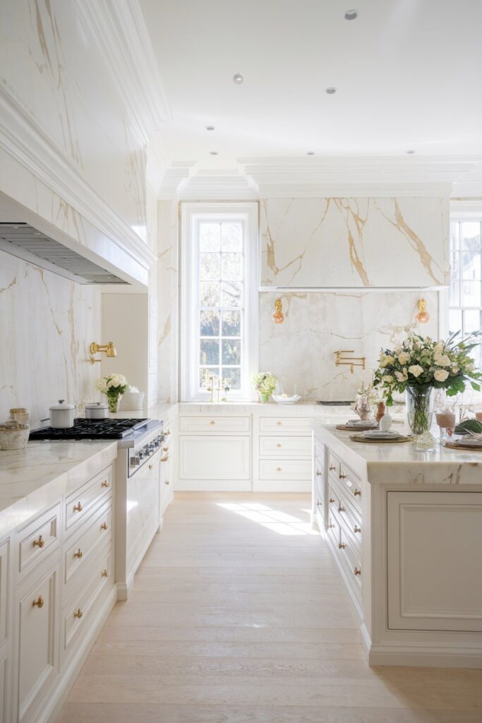All-White Kitchen with Marble Backsplash