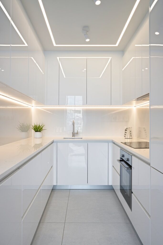 Glossy White Cabinets for Small Kitchens