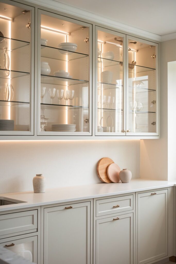 Glass Cabinet Accents in Minimal Design