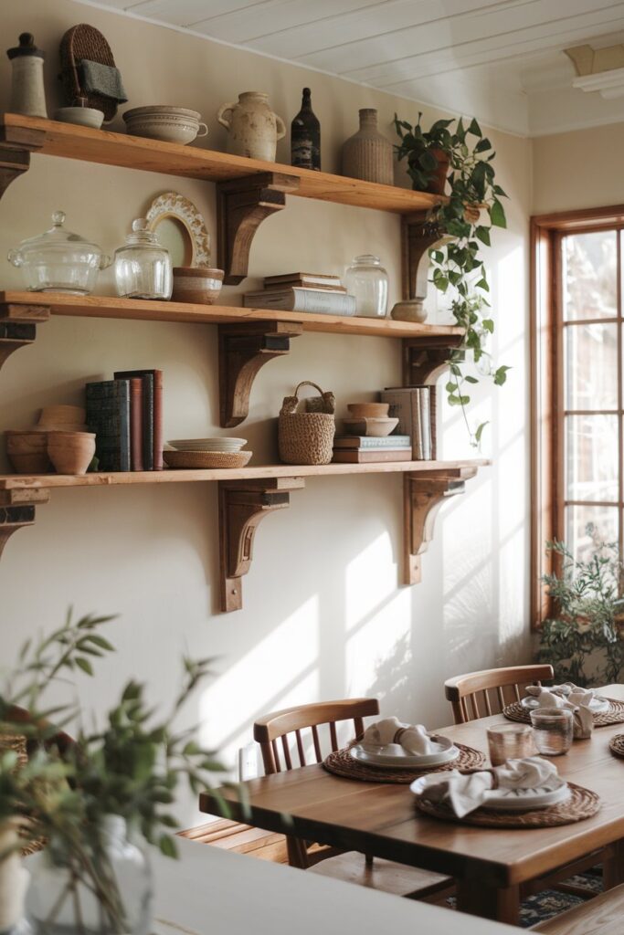Open Shelving with Rustic Wooden Boards