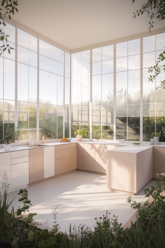 Minimalist Kitchen with Large Windows & Natural Light