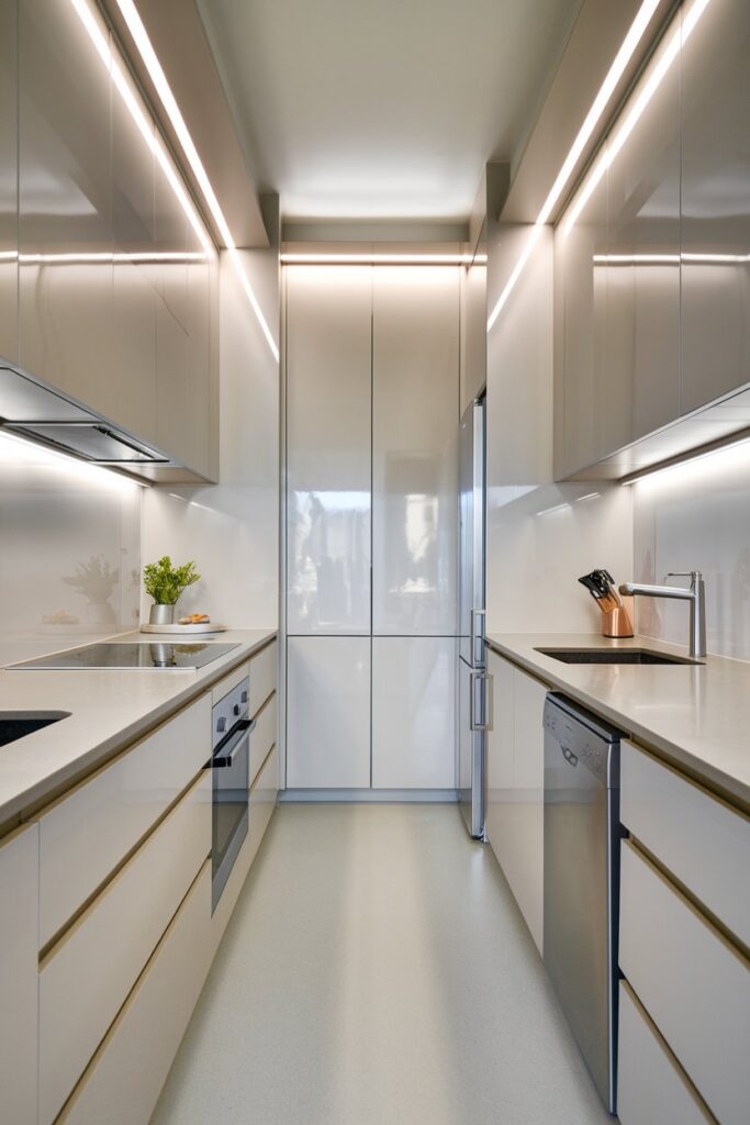 Compact Galley-Style Minimalist Kitchen