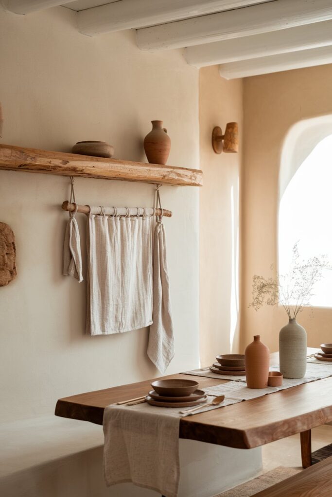 Natural Elements like Wood, Linen, and Clay Accents