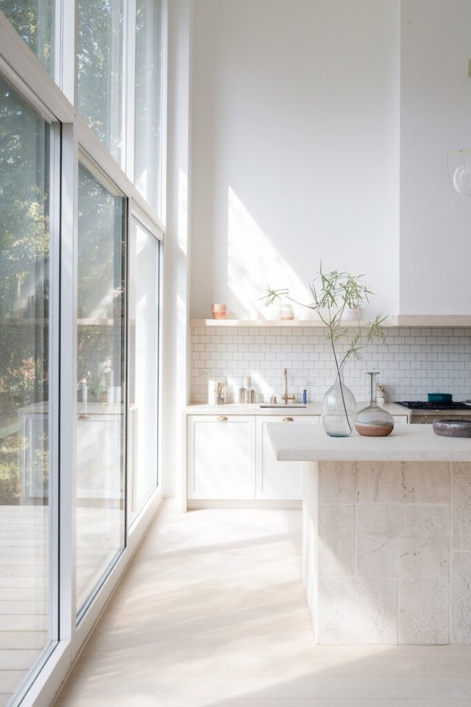Bright Scandinavian Kitchen with Large Windows