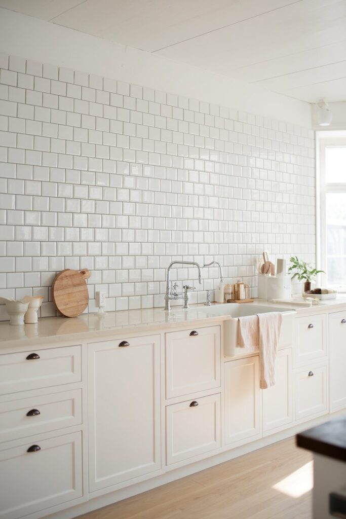 Scandinavian Kitchen with Subway Tile Backsplash