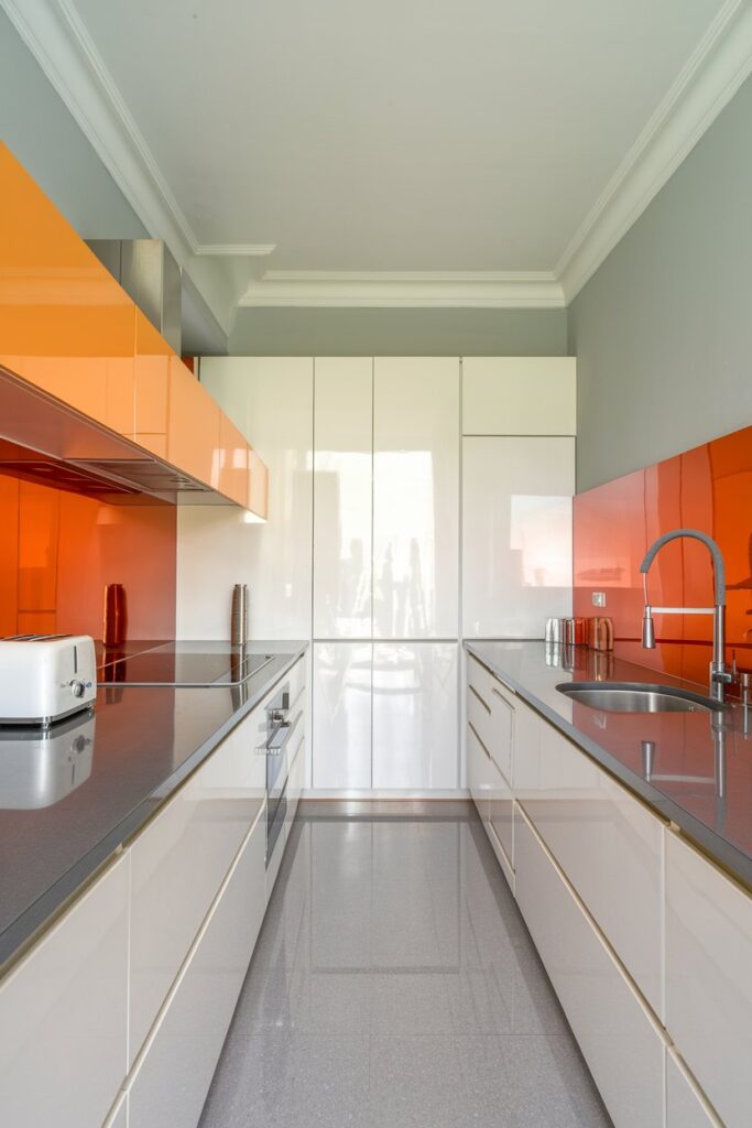 High-Gloss Galley Kitchen