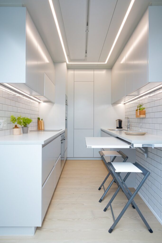 Compact Galley Kitchen with Foldable Elements