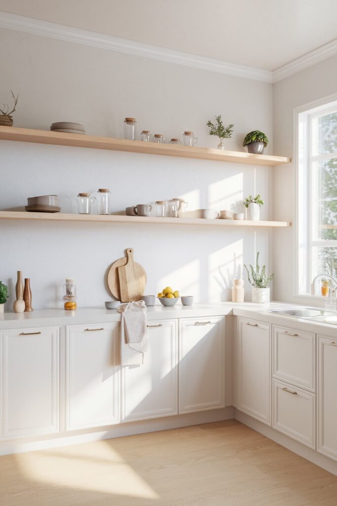 Scandinavian Kitchen with Floating Wooden Shelves