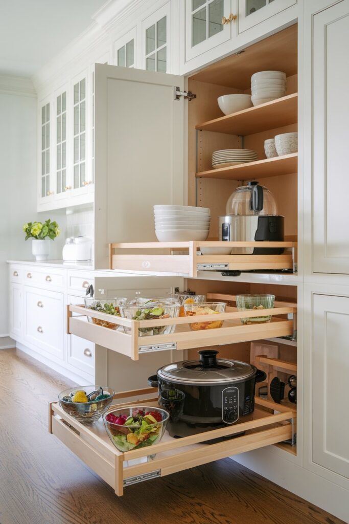 Pull-Out Drawer Shelves in Lower Cabinets