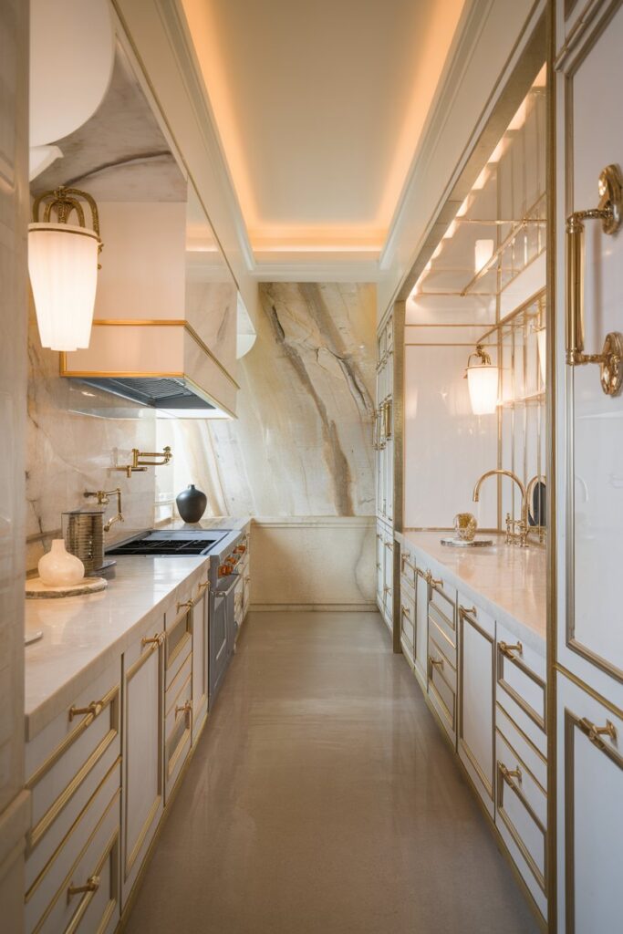 Luxury Galley Kitchen with Marble Finishes