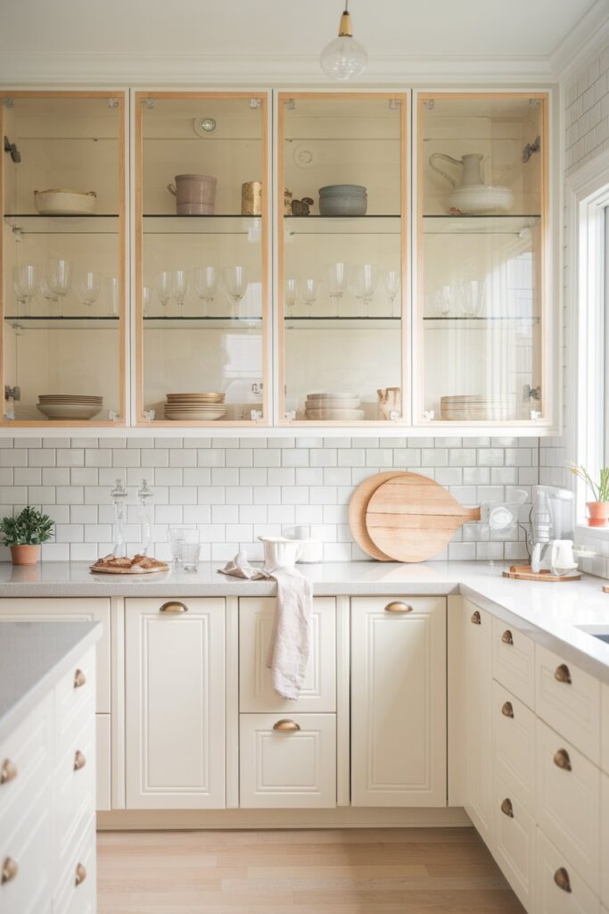Scandinavian Kitchen with Glass Cabinet Doors