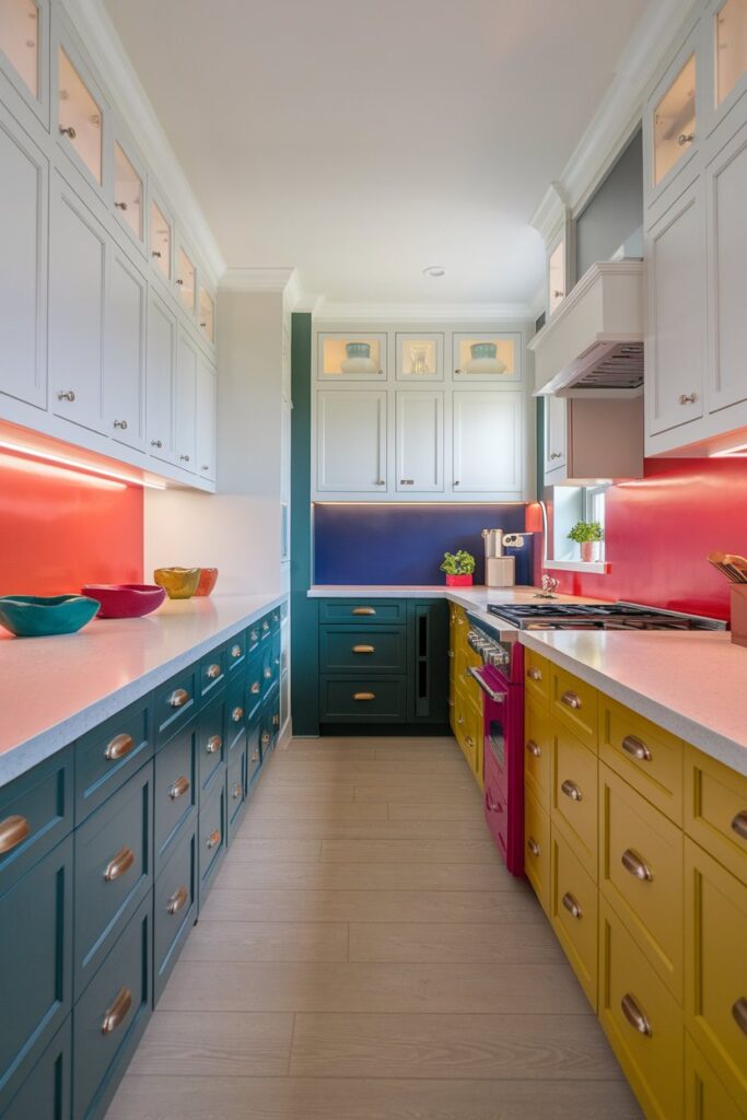 Galley Kitchen with Pop of Color