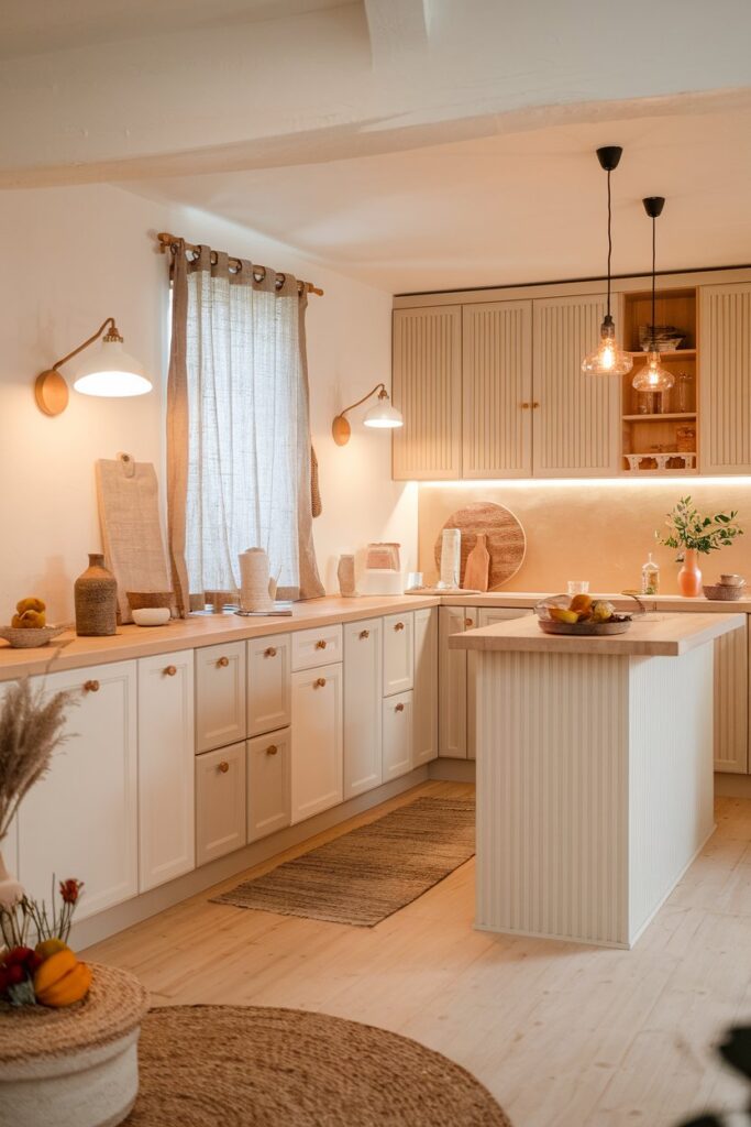 Scandinavian Kitchen with Warm Lighting Ambience
