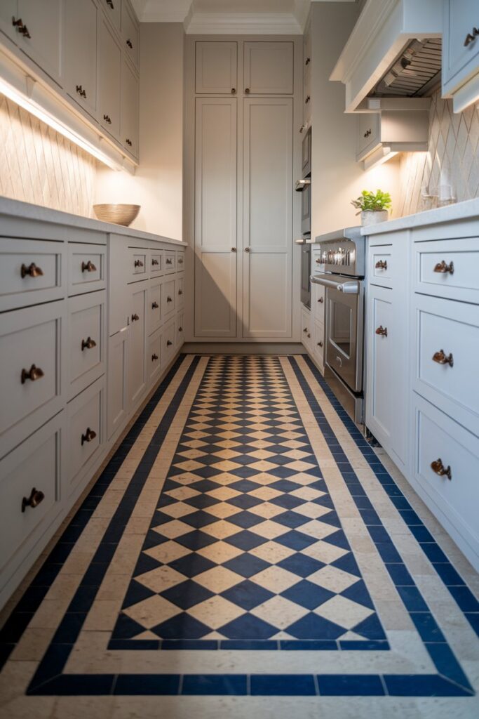Galley Kitchen with Statement Flooring