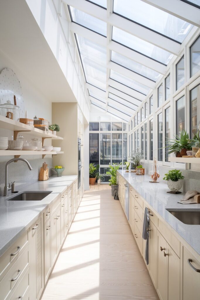 Galley Kitchen with Skylight
