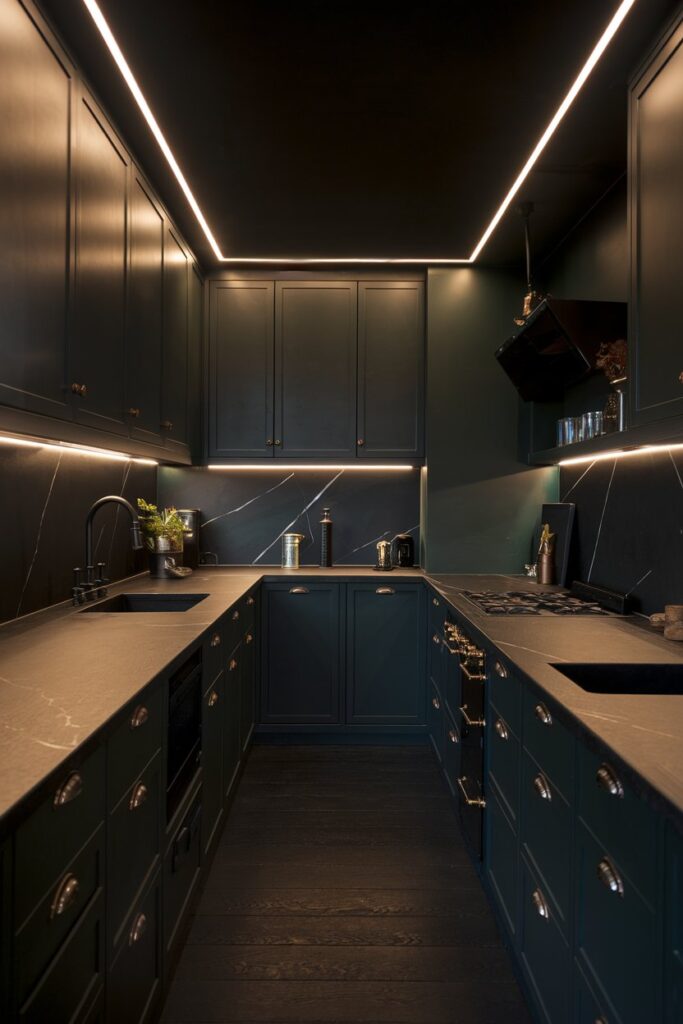 Dark and Moody Galley Kitchen