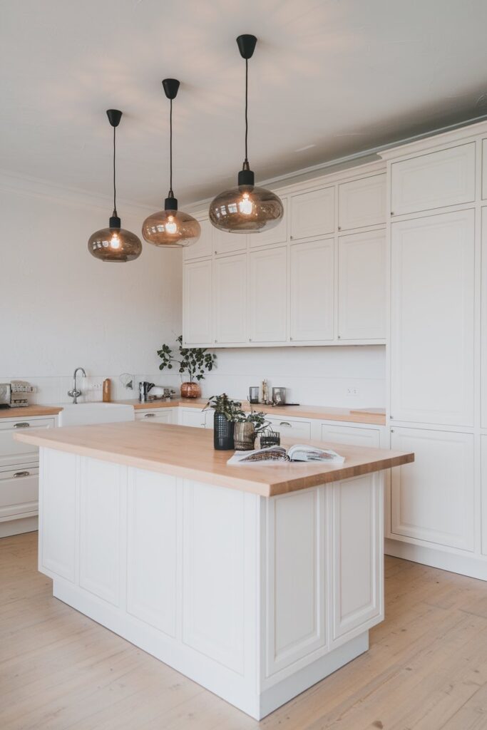 Scandinavian Kitchen with Pendant Lighting Focus
