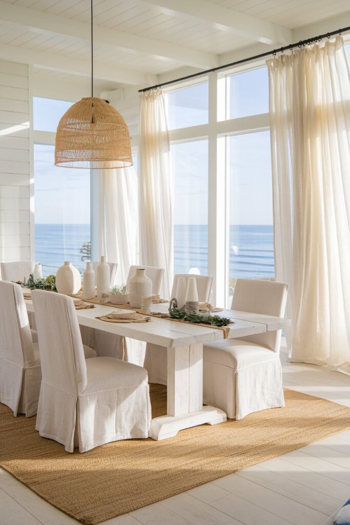 Light and Airy Coastal Dining Room With Whitewashed Wood