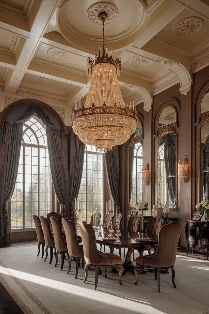 Grand Victorian Dining Room With Ornate Chandelier