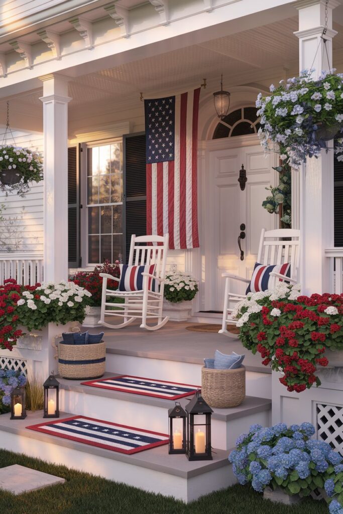 Classic American Flag Front Porch Display