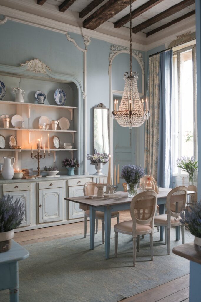 Elegant French Country Blue Dining Room