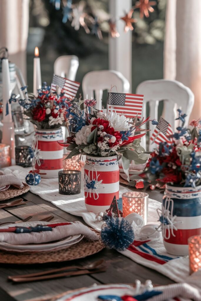 DIY Mason Jar Centerpieces with Mini Flags