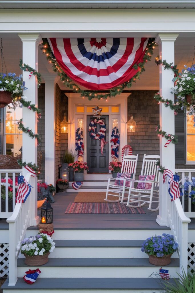 Festive Porch Garland and Bunting Decor