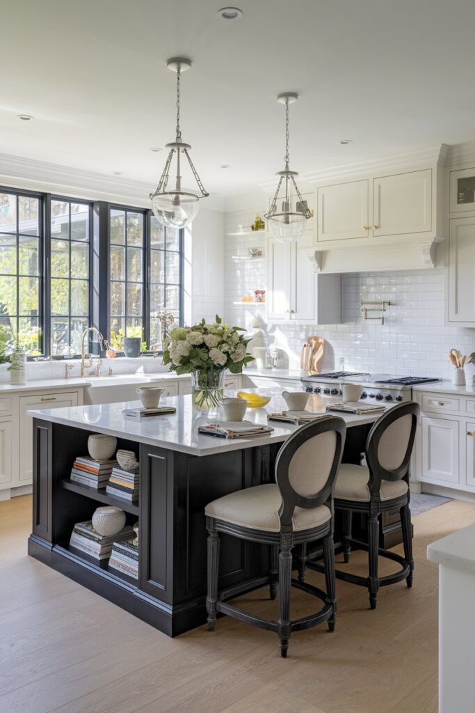Black Kitchen Island in a White Kitchen