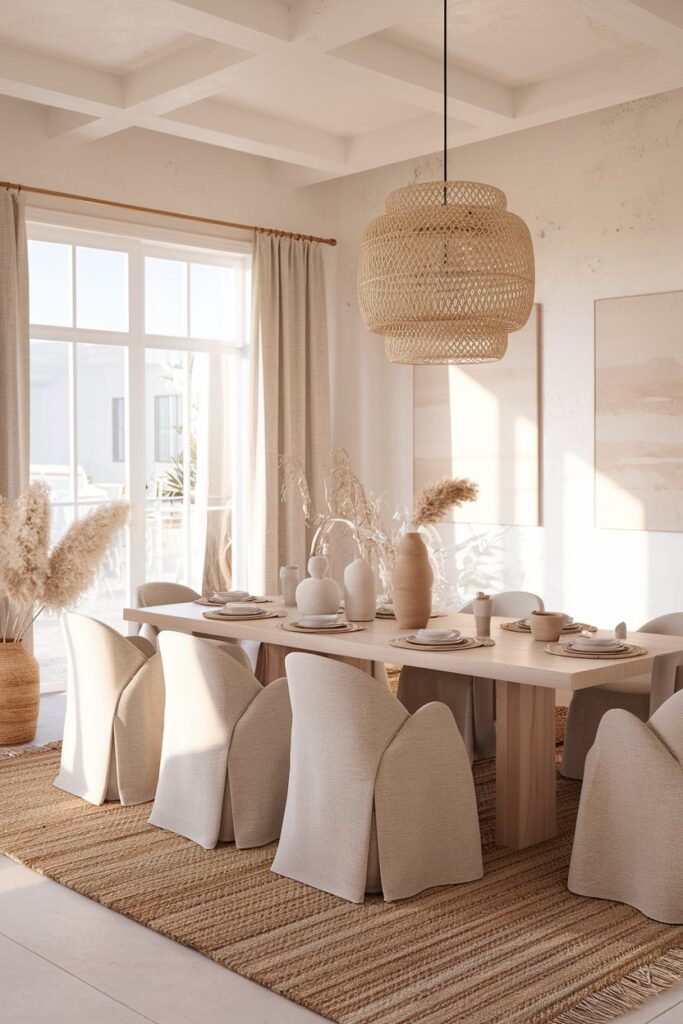 Neutral Coastal Dining Room With Layered Textures