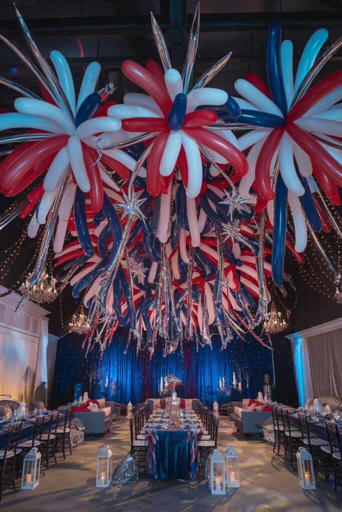 Firework-Inspired Balloon Ceiling Decor