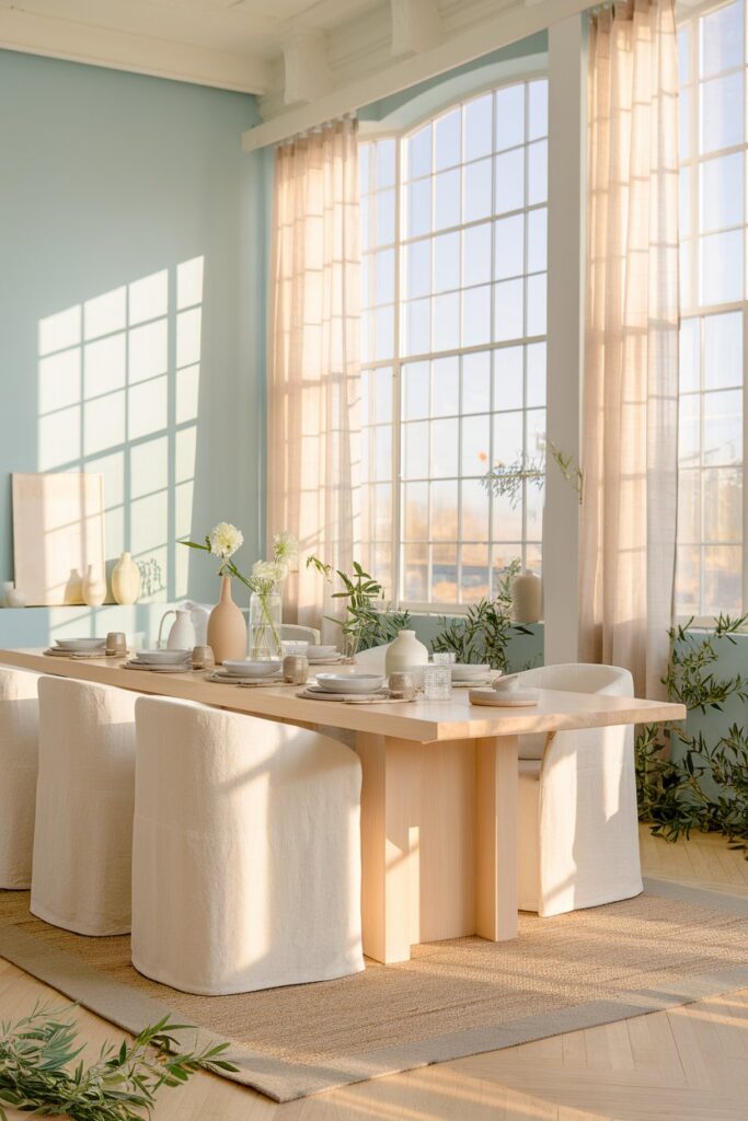 Sky Blue Dining Room With Natural Light